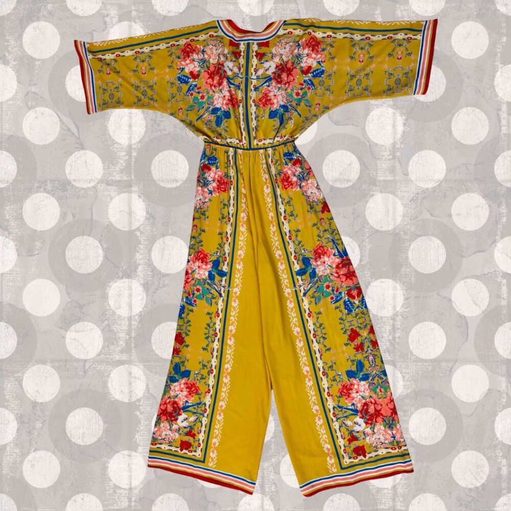 Flying Tomato Women's Jumpsuit XS Yellow Floral GREAT for Upcycling Creators - Picture 2 of 8